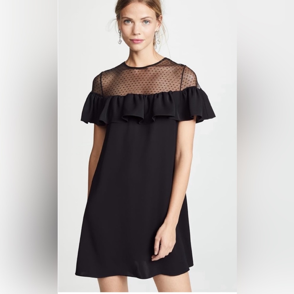 Amanda Uprichard Black Ruffle and Mesh Dress Small
